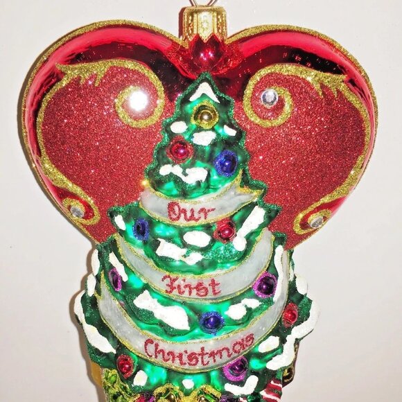 ✨Authentic Christopher Radko Our 1st Christmas TREE HEART Glass Ornament CR Logo - Picture 7 of 9